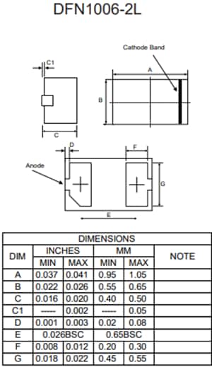 Mechanical Drawing - Micro Commercial Components (MCC) Automotive-Grade 150mW Zener Diodes